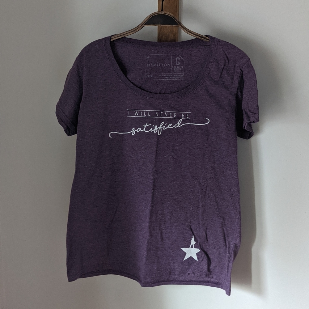 Hamilton Merch L Purple Satisfied Shirt